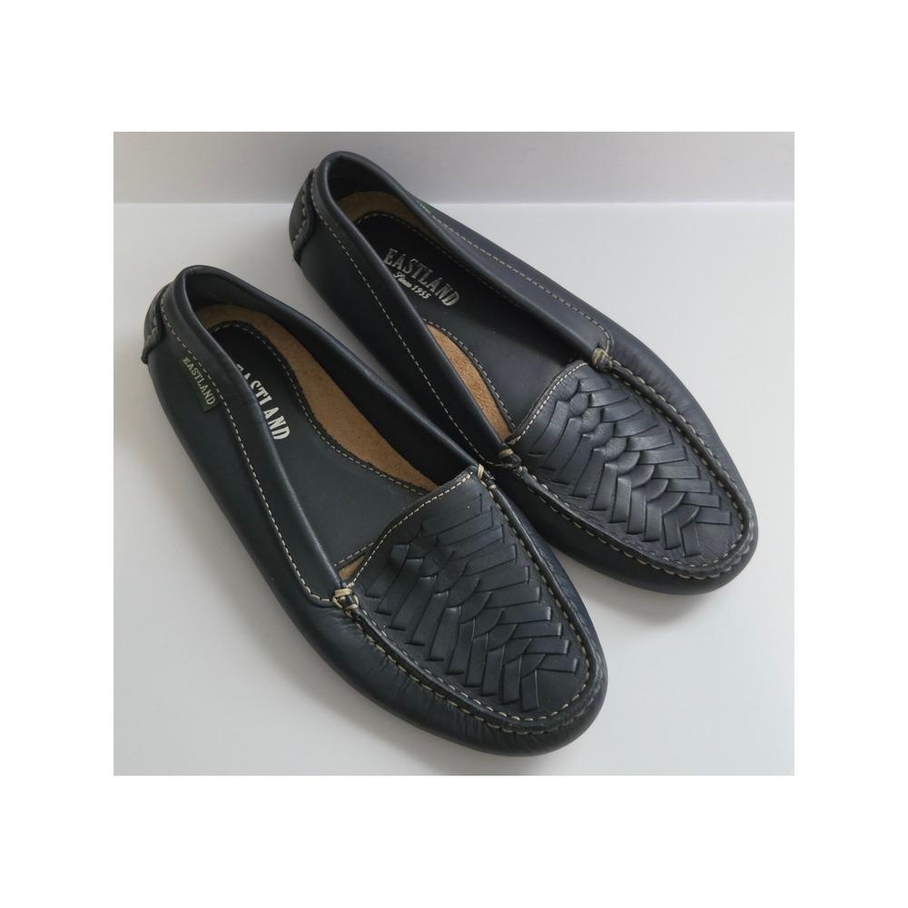 Eastland Debora Women 7M Navy Blue Leather Woven Driving Loafers Flats 2131-05 M
